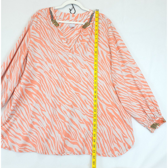 Chico's Animal Print Beaded Sequin Modal Tunic Women XXL Coral Beige V Neck - Picture 3 of 14